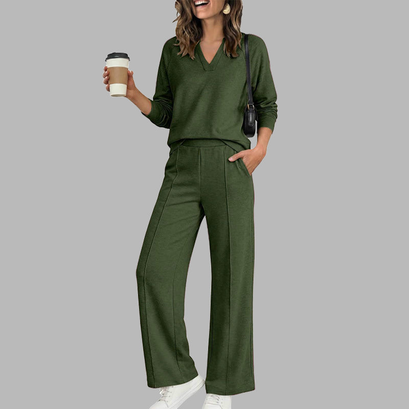 Damen Legeres V-Ausschnitt Top & Weite Hose