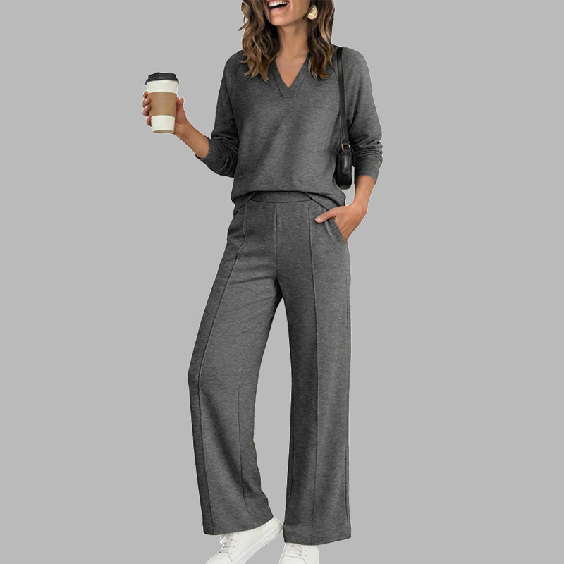 Damen Legeres V-Ausschnitt Top & Weite Hose