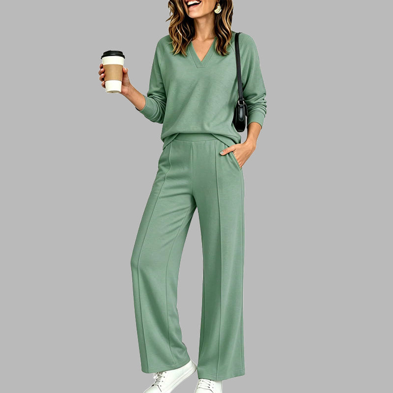 Damen Legeres V-Ausschnitt Top & Weite Hose