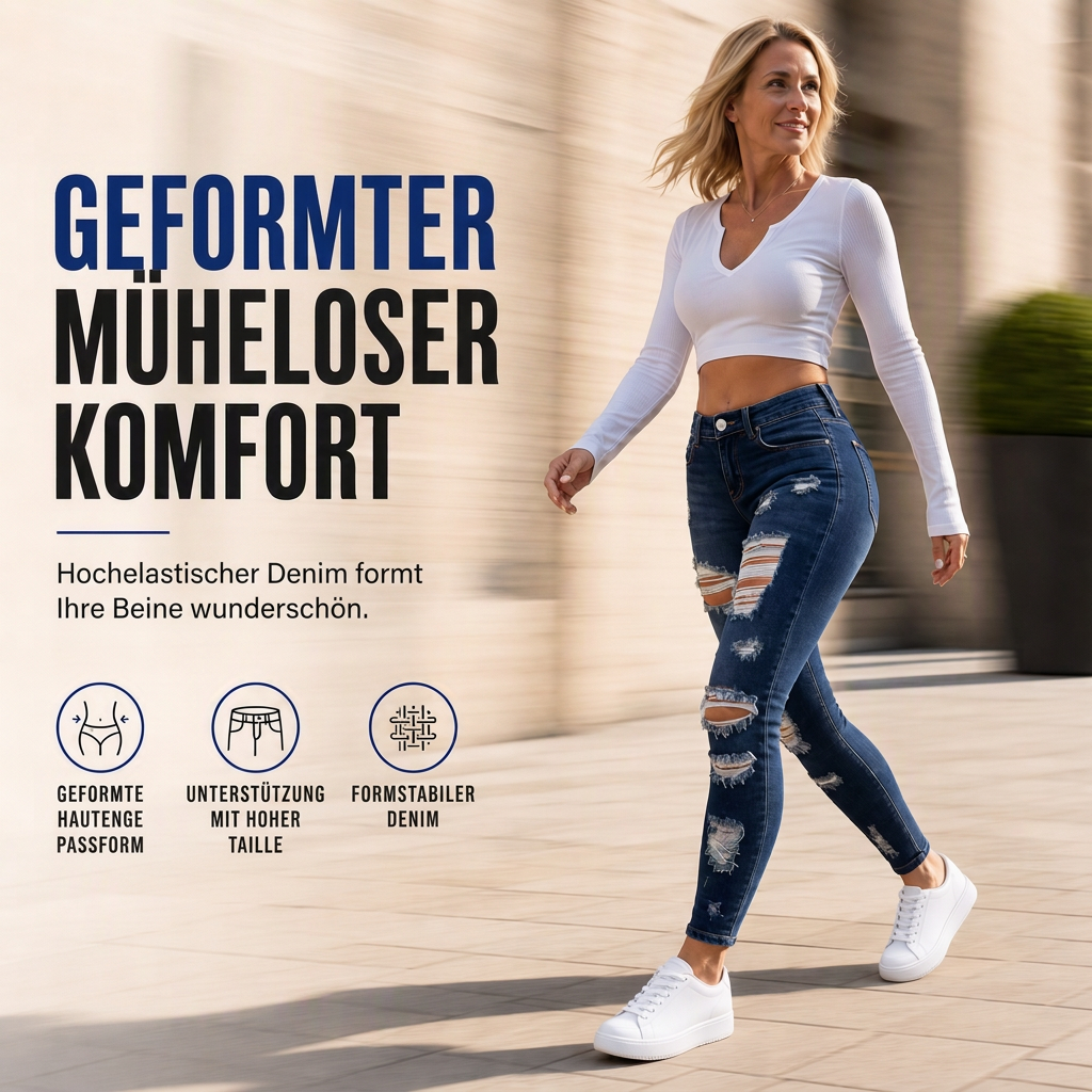 Damen High Waist Ripped Skinny Jeans, Destroyed Dehnbare Denim-Hose