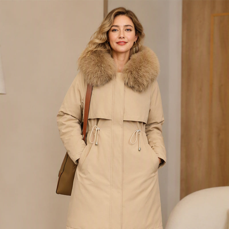 Damen Mittelange Warme Winter Jacke
