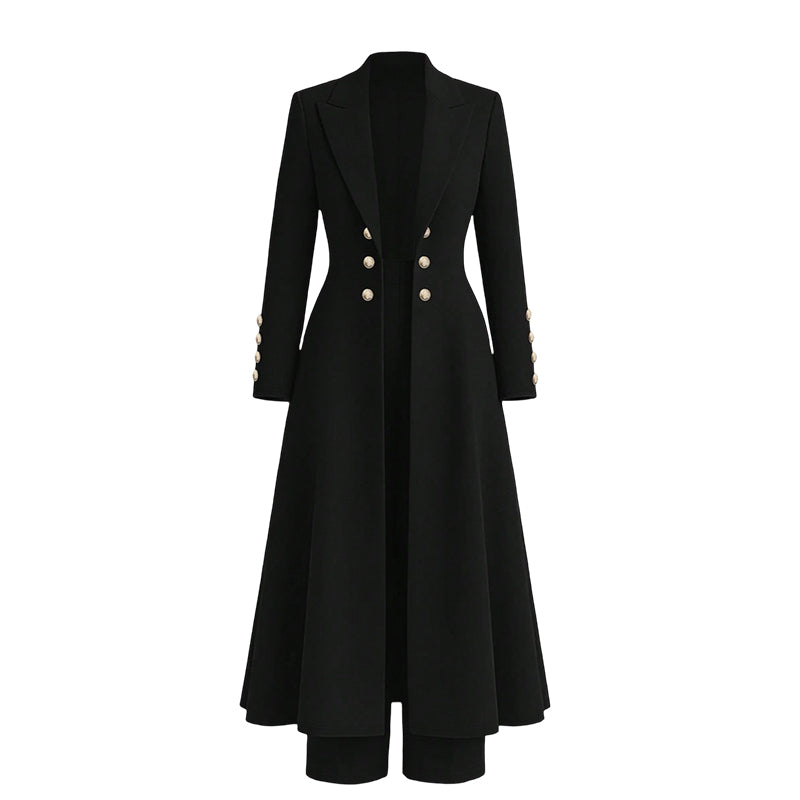 Elegantes Damen-Herbst-2-teiliges Outfit-Set mit Retro-Langarmmantel und einfacher Hose