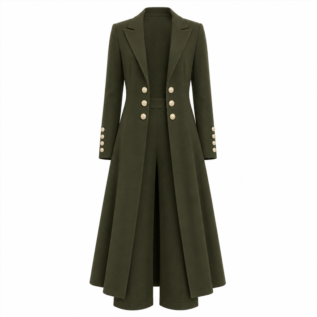 Elegantes Damen-Herbst-2-teiliges Outfit-Set mit Retro-Langarmmantel und einfacher Hose