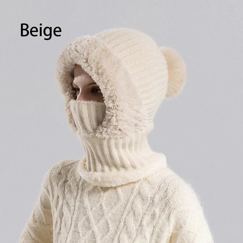 Damen Winter Einteilige Gestrickte Mütze Schal Maske