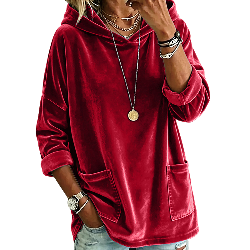 Damen-Velours-Pullover mit Kapuze