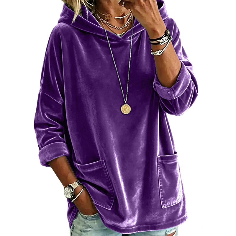 Damen-Velours-Pullover mit Kapuze