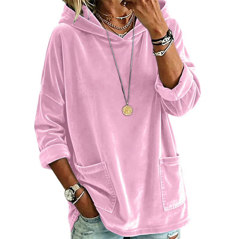 Damen-Velours-Pullover mit Kapuze